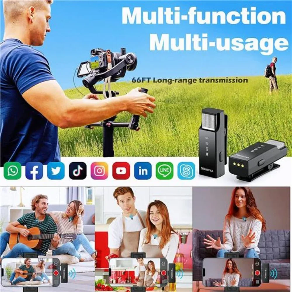 Dual Wireless Lavalier Microphone, Noise Cancellation, Charging Case